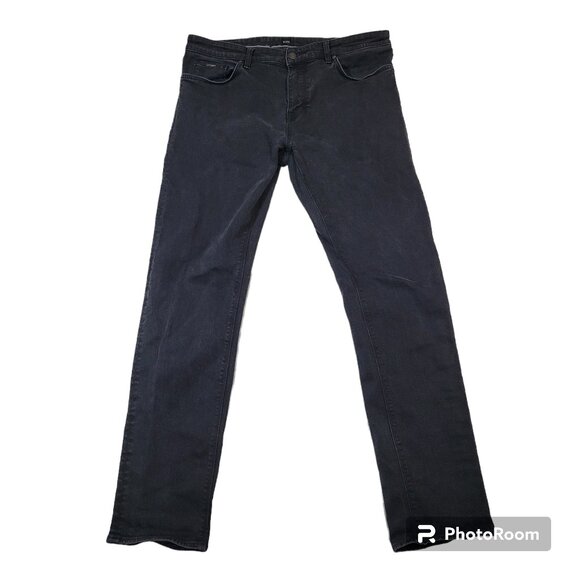 Hugo Boss Mens Straight Leg Jeans 36 x 34 Black Candiani Denim Italian Cotton - Picture 1 of 13